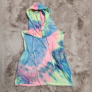 Tie-dye Summer Sleeveless Hooded Crop Tank Top
